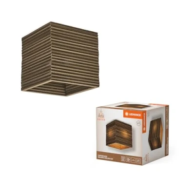 Image de LEDVANCE Decor Cardboard Square marron en carton ondulé, léger, E27, diamètre 250 mm, abat jour matériau recyclé, durabgrâce à une source lumineuse remplaçable, facià installer