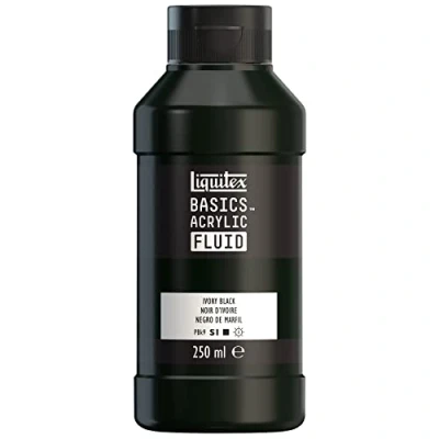 Image de Liquitex 8870431 Basics Fluid Peinture acrylique à consistance fluide, séchage rapide, résistante la lumière, imperméable, base d&#039;eau, Flacon de 250 ml, Noir D&#039;Ivoire