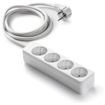 Image de Multiprise Blanche à 4 Prises Schuko sans Interrupteur, 3 m H05VV F 3G1,5 m㎡, Base