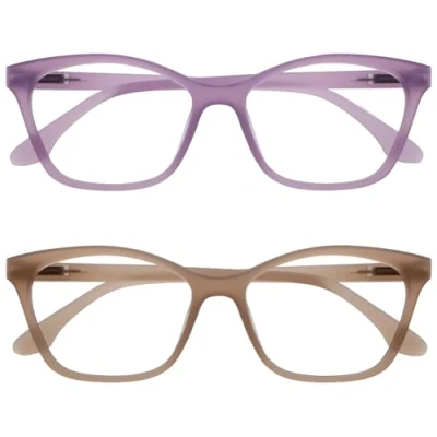 Image de OPULIZE KAT Lunettes de Lecture Lot 2 Élégante Monture Œil Chat Mauve et Taupe Hommes Femmes Charnières à Ressort RR59 5U +1.00