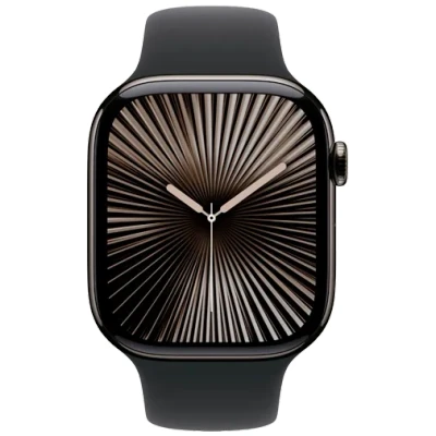 Image de Apple Watch Series 10 (GPS + Cellular 46 mm) Smartwatch mit Titangehäuse in Schiefer und Sportarmband Schwarz (S/M). Fitnesstracker, EKG App, Always on Retina Display, Wasserschutz