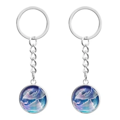 Image de LT Easiyl 2pcs Porte clés Veilleuse du Zodiaque 12 Constellations Lumineux Sphère de Verre Lumineuse Constellation pour Hommes Femmes, Poissons