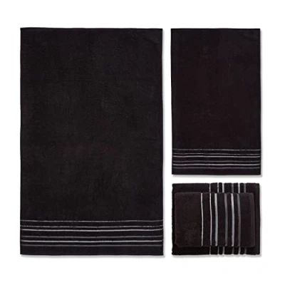 Image de Catherine Lansfield Java Lot de 4 Serviettes en Coton Doux et absorbants Motif Rayures Noir