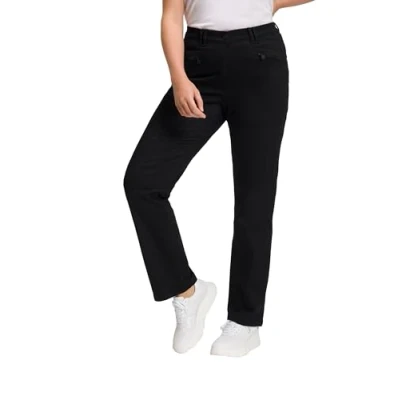 Image de Ulla Popken Basic Stretch MONY Kleurecht Licht SMAL Toelopend Pantalon classique, Femme, Taille: 64, Schwarz