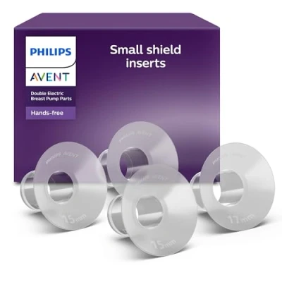 Image de Philips Avent petits inserts (15 mm et 17 mm) pour tire lait électrique mains libres, compatibles avec les flacons de recueil SCF554/11