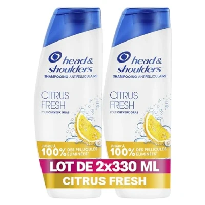 Image de Head &amp; Shoulders Citrus Fresh Shampoing Antipelliculaire Pour Cheveux Gras 2x330ml; Usage Quotidien; Jusqu&#039;à 100% des Pellicules Éliminées, Cliniquement Prouvé