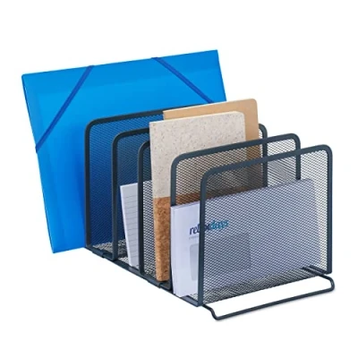 Image de Relaxdays Range revues Pratique pour Le Bureau, 5 Compartiments, en métal, HLP : env. 19 x 20,5 37,5 cm, Anthracite