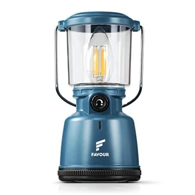 Image de Favour Lampe LED Camping Rechargeable USB (inclus batterie), Style Retro Lanterne exterieur 320 Lumens, Réglable en continu, Mode Éclairage Bougie, IP64 Étanche de tente, crochet intégré