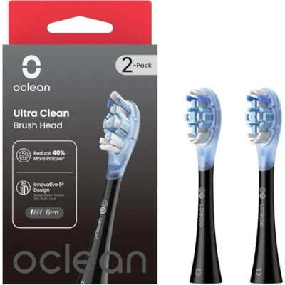 Image de Oclean Ultra Clean Lot de 2 têtes brosses à dents électriques soniques, Pour toutes les brosse et X Ultra, Élimination exceptionnelle la plaque, 2pcs, Noir