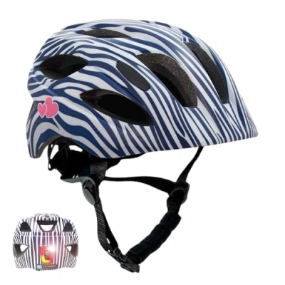 Image de Crazy Safety Casque vélo Enfant Cool Rayures Enfants 6 à 12 Ans pour vélo, Skateboard, Rollers Feu arrière Rechargeable par USB Ajustable de 54 58 cm (Bleu foncé)