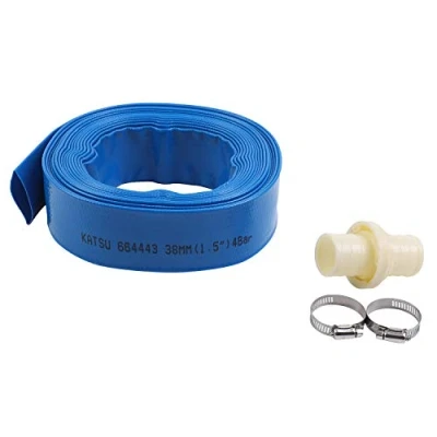 Image de KATSU Layflat Tuyau de Refoulement 10 m x 38 mm, avec 2 Clips et Connecteur, Convient aux Pompes Submersibles à eau pour étang Drainage, Irrigation Jardin, Piscine, Bleu 664443