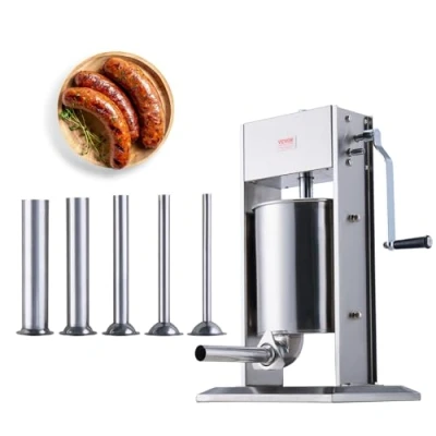 Image de VEVOR Poussoir à Saucisses Manuel 10 L, Machine Verticale en Acier Inoxydable 304 de Qualité Alimentaire, Ensacheuse Saucisse avec 5 Tubes Remplissage, pour Cuisine Domicile Restaurant