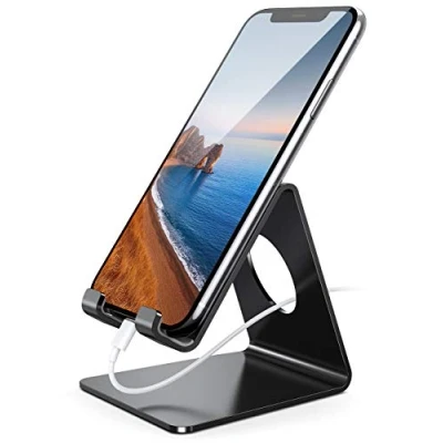 Image de Lamicall Support Téléphone, Dock Téléphone Bureau pour iPhone 16 Pro Max Plus, 15/14/13/12 Plus Mini XS XR X 8 7 6, Huawei, Samsung S10 S9 S8, d&#039;autres Smartphones Noir