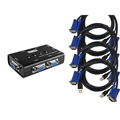 Image de KALEA INFORMATIQUE Boitier de partage KVM Switch pour 4 PC. Ecran VGA, clavier et souris USB, avec cordons fournis