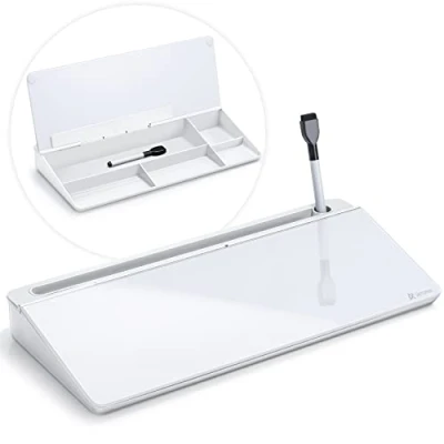 Image de Varhomax tableau blanc de bureau en verre avec rangement, liste choses à faire, effaçable sec, support clavier, organiseurs pour la maison, le et les fournitures