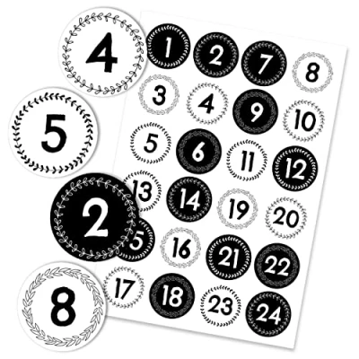 Image de Papierdrachen 24 Autocollants de Noël pour Le Calendrier l&#039;avent Noir et Blanc No 41 4cm l&#039;artisanat la décoration