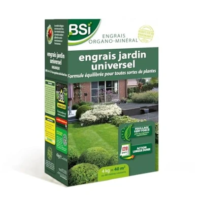 Image de BSI Engrais Bio Universel Pour des végétaux multiples Gazon, Potager, Fleurs ... Action Longue 4Kg Jusqu&#039;à 40 m² UAB