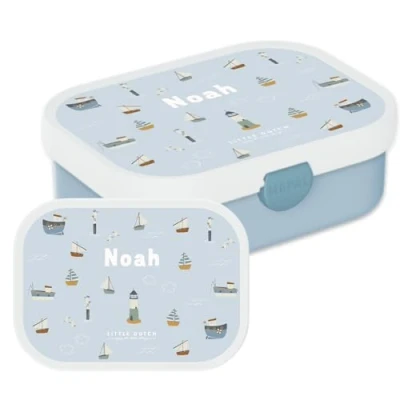Image de Mepal Boîte à déjeuner personnalisée avec prénom pour enfant (Campus Little Dutch, motif Baie des marins) compartiment bento et fourchette sans BPA, passe au lave vaisselle