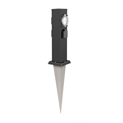 Image de ledscom.de Colonne de Prises Jardin Polly avec Piquet Terre pour l&#039;extérieur, IP44, 3 Fois minuterie/Timer, Acier Inoxydable, rectangulaire, Noir, 38cm