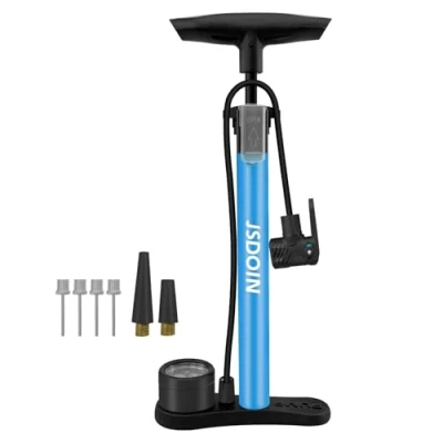 Image de Jsdoin Pompe a Velo Portable avec manomètre Gonflez Facilement Vos à vélo, Ballons et Plus Encore la Pied (Bleu)