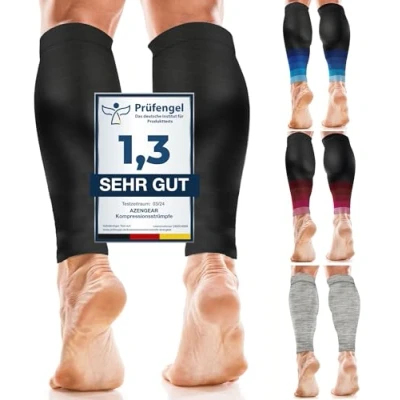 Image de aZengear Manchons de Compression pour Les Mollets, Hommes et Femmes Attelles Tibia Maintien du Mollet, Chaussettes Bas Contention la Course, Crampes (L/XL)