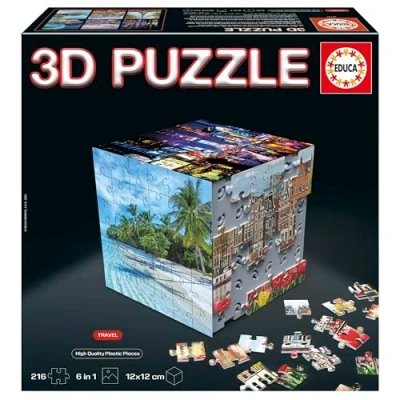 Image de Educa 3D Puzzle Cube Voyage. Le défi en Forme de avec 216 pièces au Total. Structure : Base montable recouverte 6 Puzzles 36 chacun. A partir Ans (20124)