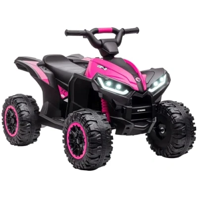 Image de HOMCOM Quad électrique Enfant 12 V, Voiture Enfants 2 Moteurs Vitesses 3 6 km/h, phares LED, klaxon, MP3 et USB, 4x4 de à 5 Ans poignée Selle Ergonomique, Rose