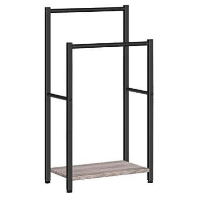 Image de HOOBRO Porte Serviettes sur Pieds, Range avec 2 Barres, Support Salle de Bain, 42 x 24 80 cm, pour Serviettes, couvertures, journaux, Grège et Noir EBG02LB01