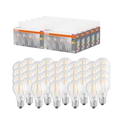 Image de Osram LED BASE A60, Unités avantage de 40 lampes, remplace les ampoules 60W classiques, 6.5W, blanc chaud (2700K), verre mat, non dimmable, forme poire, E27