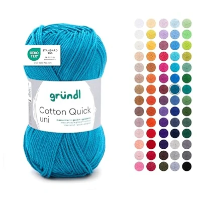 Image de Gründl Cotton Quick Pelote de fil à tricoter/crochet uni 100% coton coloré certifié Oeko Tex 50 g/125 m Taille des aiguilles 3 4 1 x g Bleu pétrole