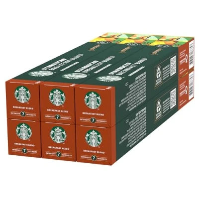 Image de STARBUCKS Breakfast Blend by Nespresso, Torréfaction Ambrée, Capsules de Café 6 x 10 (60 Capsules)