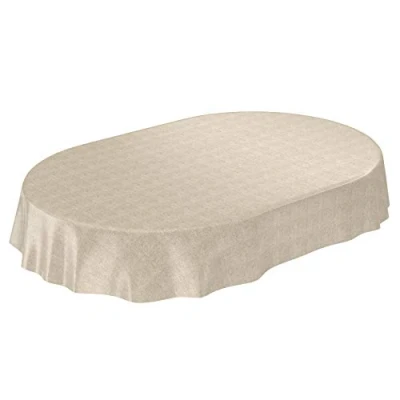 Image de Anro Nappe en Toile cirée Aspect lin, cirée, beige, Oval 140 x 240cm eingefasst