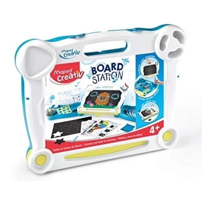 Image de Maped Creativ Board Station de Dessin pour Enfants avec Ardoise Double Face Dessins Effaçables Craies et Feutres Valisette Rangement Jouet Loisir Créatif dès 4 ans
