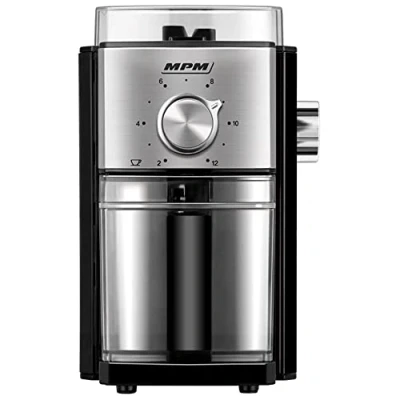 Image de MPM MMK 08 Moulin à Café Professionnel, Système de Meules en Acier, Broyeur 17 Réglages Mouture, 80g /min pour Toutes les Cafetières, Sélecteur Quantité 2 12 Tasses, Capacité 350g, 150W