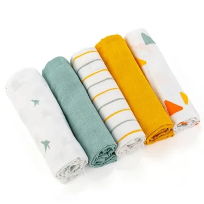 Image de LaLoona Langes Coton Bébé 70x70 cm (Lot de 5 Pièces), Lange Bebe Doux en Mousseline, Débarbouillette Multi Usage, Testé OekoTex 100% Coton, Jaune Vert