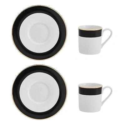 Image de Miksa Luxe Deco Set de tasses à espresso et soucoupes en Chine, 2x avec motif rayures, café 100ml Emballage cadeau lavable au lave vaisselle