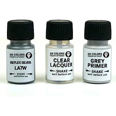 Image de SD COLORS Reflex Silver LA7W A7W 8E Peinture de retouche 15 ML pour réparation Rayures et écaillage Argenté réfléchissant (Peinture + apprêt Laque)