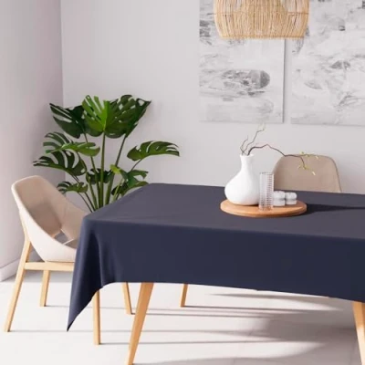 Image de Soleil d&#039;ocre, Alix Nappe rectangle anti tâches, Polyester, Bleu marine, 160x270 cm