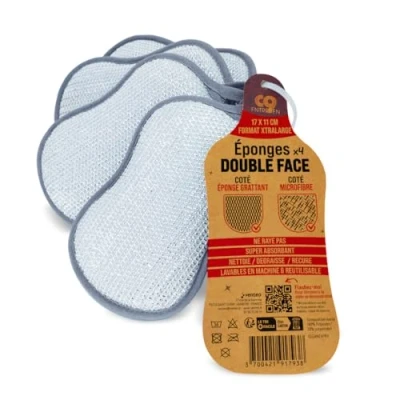 Image de 4 éponges Double Face Format XL VENTEO Extra Large 17x11cm Gris Nettoie toutes surfaces Lavable en machine Absorbante