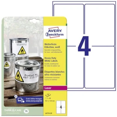 Image de AVERY/Zweckform étiquettes résistantes aux intempéries Contenu: 80 sans bord, 99,1 x 139 mm