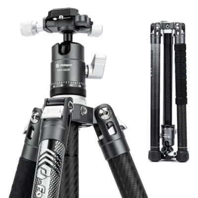 Image de Fotopro 163 CM Trépied de Caméra en Fibre Carbone avec Monopode Rotule 360 1/4 Plaque Dégagement Rapide Voyage Léger pour Appareil Photo Charge Maximale 12kg X Aircross 3 Gris