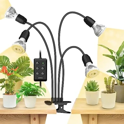 Image de SANSI Lampe Horticole LED avec Minuterie 4/8/12H, de Croissance Plantes à Spectre Complet 600W Équivalent 4 Ampoules E27 pour Culture et Germination des Semis Intérieures