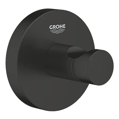 Image de GROHE QuickFix Start, Patère Murale Salle de Bain, Fixations Cachées, Vis et Cheville inclus, Métal, Noir Mat, 411732430