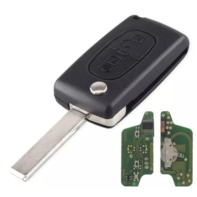 Image de LAKAMODO Clé électronique Vierge à Programmer 2 Boutons Compatible pour Peugeot 207 307 308 SW 407 Partner Citroen C2 C3 C4 C5 ID46 (CE0523 Lame HU83)