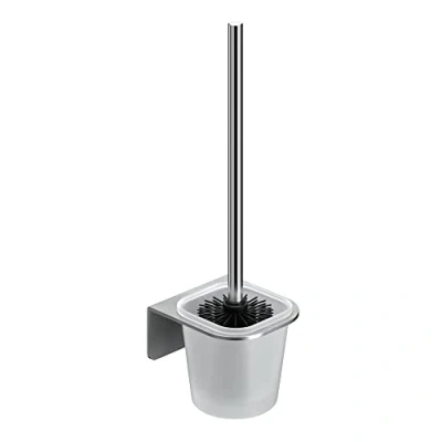 Image de WEISSENSTEIN Brosse WC en INOX avec Support Adhésif Verre Toilette Adhésive Long Manche Antibactérienne