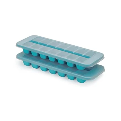 Image de Joseph Flow Lot de 2 bacs à glaçons avec couvercle, empilables, grande capacité 14 cubes, Bleu