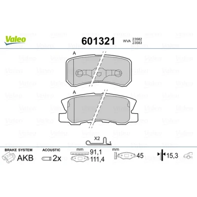Image de VALEO 601321 Jeu de plaquettes frein Essieu arrière contact signal d&#039;usure inclus avec tôle anti bruit MITSUBISHI: ASX SUV, PAJERO 4, 3
