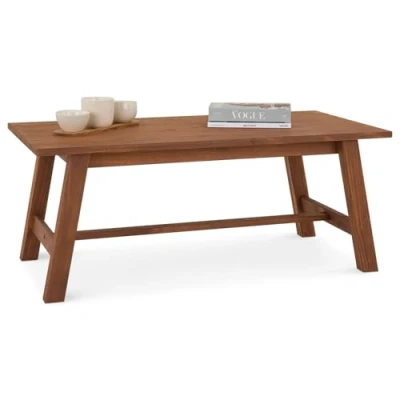 Image de Table basse LUZERNA rectangulaire pour salon en bois massif brun foncé, 110 x 45 cm, design moderne minimaliste, pieds