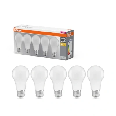 Image de Osram Lampe LED Base Classic A, douille : E27, blanc chaud, 2700 K, 8, 50 W, remplacement pour ampoules 60 W (5 pièces)