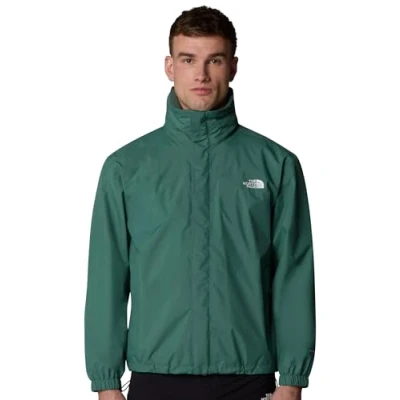 Image de THE NORTH FACE Resolve Jacket Shell Men Veste de randonnée et camping respirante imperméable, coupe vent avec capuche ajustable Duck Green, XXL